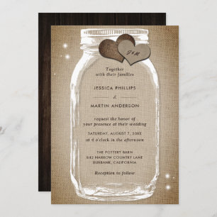 Rustic Wood Burlap Mason Jar Invitations de mariag