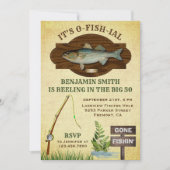 Rustic Wood Burlap Pêche Anniversaire Invitation d (Devant)