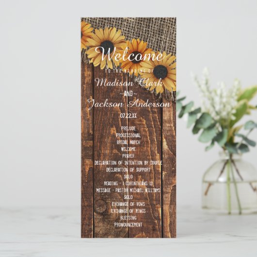 Rustic Wood & Burlap Programme de mariage des tour (Debout devant)