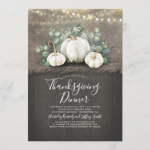 Rustic Wood Burlap Pumpkin Thanksgiving Dinner Kaart