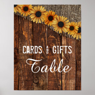 Rustic Wood Burlap Sunflower Wedding Cards & Gifts Poster