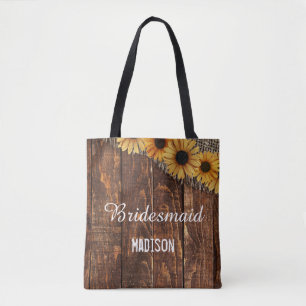 Rustic Wood & Burlap Sunflower Wedding Monogram Draagtas