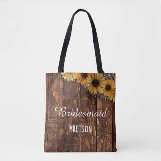 Rustic Wood & Burlap Sunflower Wedding Monogram Draagtas (Voorkant)