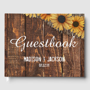 Rustic Wood & Burlap Sunflower Wedding Monogram Gastenboek