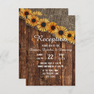 Rustic Wood & Burlap Sunflower Wedding Reception Kaart