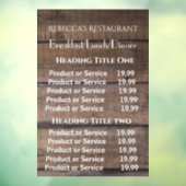 Rustic Wood Business Restaurant Pricing/Service  Raamsticker (Vel 3)