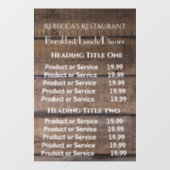 Rustic Wood Business Restaurant Pricing/Service  Raamsticker (Vel)
