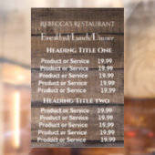 Rustic Wood Business Restaurant Pricing/Service  Raamsticker (Vel 2)