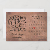Rustic Wood Calendar Red Love Heart Save The Date (Voorkant)