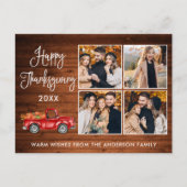 Rustic Wood Calligrafie 4 Foto Thanksgiving Truck Briefkaart (Voorkant)