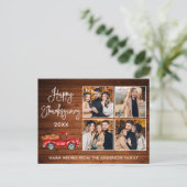 Rustic Wood Calligrafie 4 Foto Thanksgiving Truck Briefkaart (Staand voorkant)