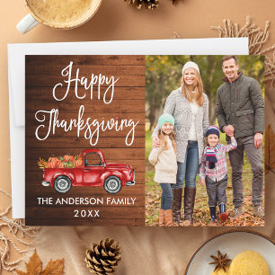Rustic Wood Calligrafie Foto Thanksgiving Truck Feestdagenkaart