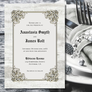 Rustic Wood Carved Lijst Wedding Invitation Kaart