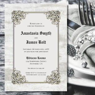 Rustic Wood Carved Lijst Wedding Invitation Kaart