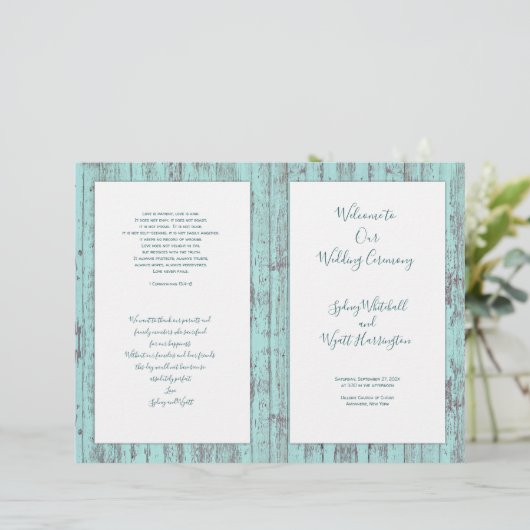 Rustic Wood Catholique Mariage programme de cérémo (Debout devant)