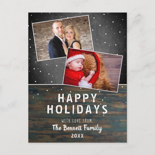 Rustic Wood Chalkboard Sneeuw 2 Kerstmis Briefkaart (Voorkant)