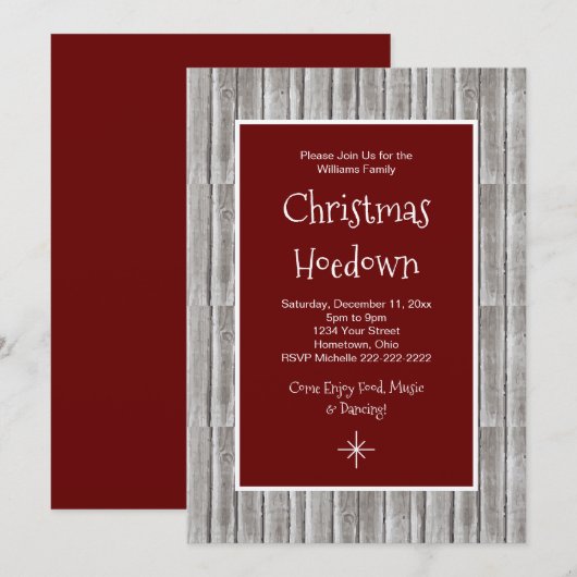 Rustic Wood Christmas Party Hoedown Invitation (Devant / Derrière)
