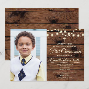Rustic Wood Country Eerste 1e Communie Jongen Meis Kaart