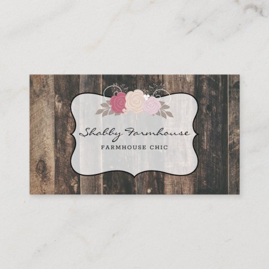 Rustic Wood Country Farmhouse Roos Script Visitekaartje (Voorkant)