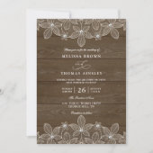 Rustic Wood Country Lace Elegant QR Code Wedding Kaart (Voorkant)