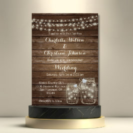 Rustic Wood Country Mason Jar Lights Wedding Kaart