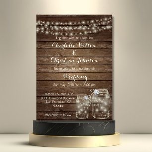 Rustic Wood Country Mason Jar Lights Wedding Kaart