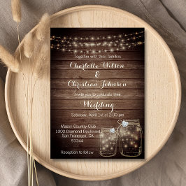 Rustic Wood Country Mason Jar Lights Wedding Kaart