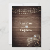 Rustic Wood Country Mason Jar Lights Wedding Kaart (Achterkant)