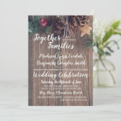Rustic Wood Country Pine Cone Wedding Invitations Kaart (Staand voorkant)