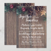 Rustic Wood Country Pine Cone Wedding Invitations Kaart (Voorkant / Achterkant)