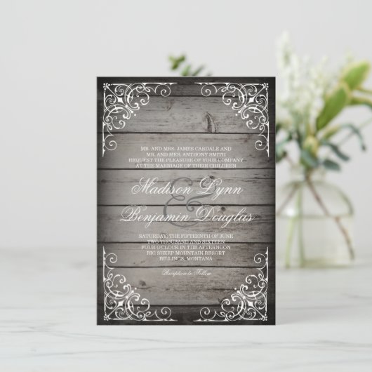 Rustic Wood Country Wedding Invitations Kaart (Staand voorkant)