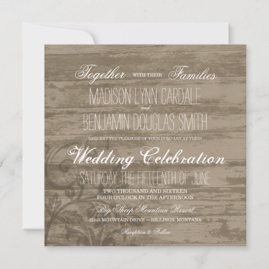 Rustic Wood Country Wedding Invitations Kaart (Voorkant)