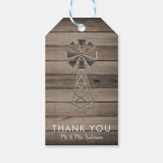 Rustic Wood Country Wind Mill Wedding Cadeaulabel (Voorkant)