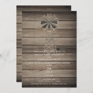 Rustic Wood Country Wind Mill Wedding Kaart