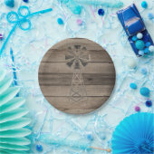 Rustic Wood Country Wind Mill Wedding Papieren Bordje (Feest)