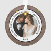 Rustic Wood Couples First Christmas Together  Ornament (achterkant)