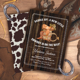 Rustic Wood Cowboy Baby shower Kaart