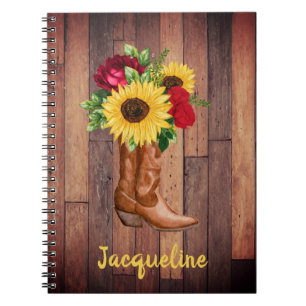 Rustic Wood Cowgirl Boots Sunflower Rozen Notitieboek