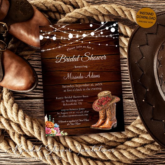 Rustic Wood Cowgirl Boots Western Vrijgezellenfees Kaart