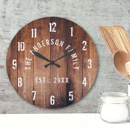 Rustic Wood Custom Family Name Farmhouse Ronde Klok