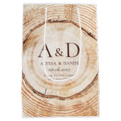 Rustic Wood cut Slice Monogram Wedding Gift Bag Medium Cadeauzakje (Achterkant)