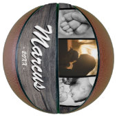 Rustic Wood Dad Name Keepslag 3 Photo Collage Basketbal (Verticaal)