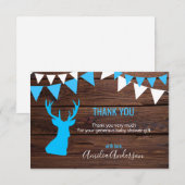 Rustic Wood DANK U Blue Buck BOY baby shower Kaart (Voorkant / Achterkant)