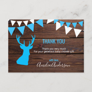 Rustic Wood DANK U Blue Buck BOY baby shower Kaart