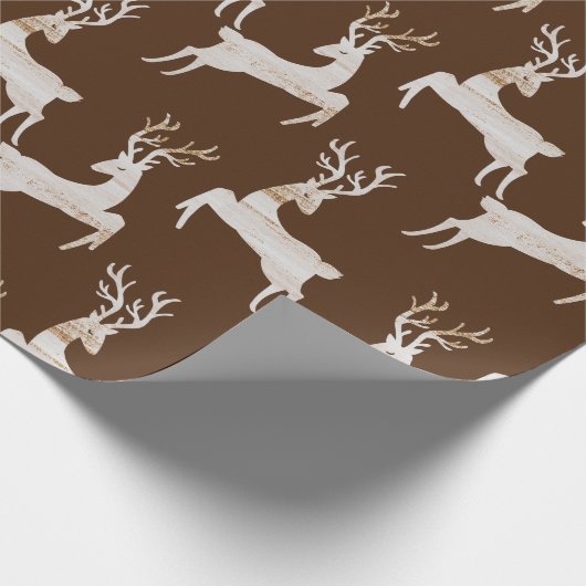 Rustic Wood Deer Kerstmis Cadeaupapier (Hoek)