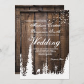 Rustic Wood Deer Pine Tree Wedding Invitations Kaart (Voorkant / Achterkant)