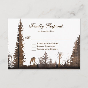 Rustic Wood Deer Pine Tree Wedding RSVP-kaarten RSVP Kaartje