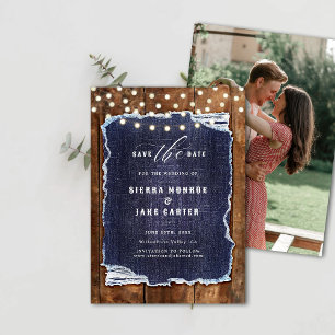 Rustic Wood Denim Foto Cowboy Wedding Save Datum Kaart