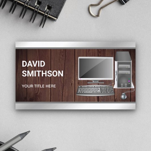 Rustic Wood Desktop PC Computer Reparatie Technicu Visitekaartje