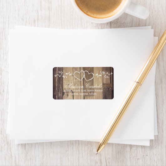 Rustic Wood Double Coeurs Mariages Étiquettes de a (En situation)